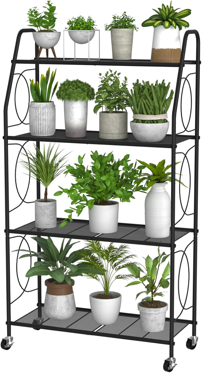 4 Tier Plant Stand with Wheels for Indoor and Outdoor Use