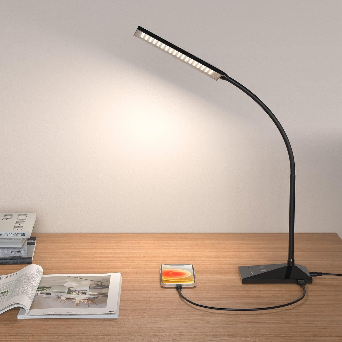 RAOYI 12W Dimmable LED Desk Lamp - Eye-Caring & USB Charging