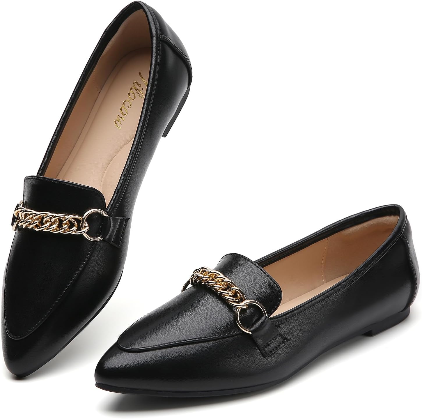 Tilocow Metal Chain Loafers for Women Stylish Pointed Toe Flats
