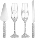 Sratte 4 Pc Wedding Cake Knife and Champagne Flutes Set - Elegant