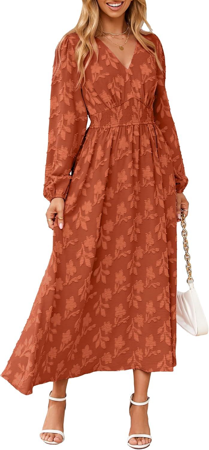 Simplee Womens Boho Floral Long Sleeve Maxi Dress for Weddings