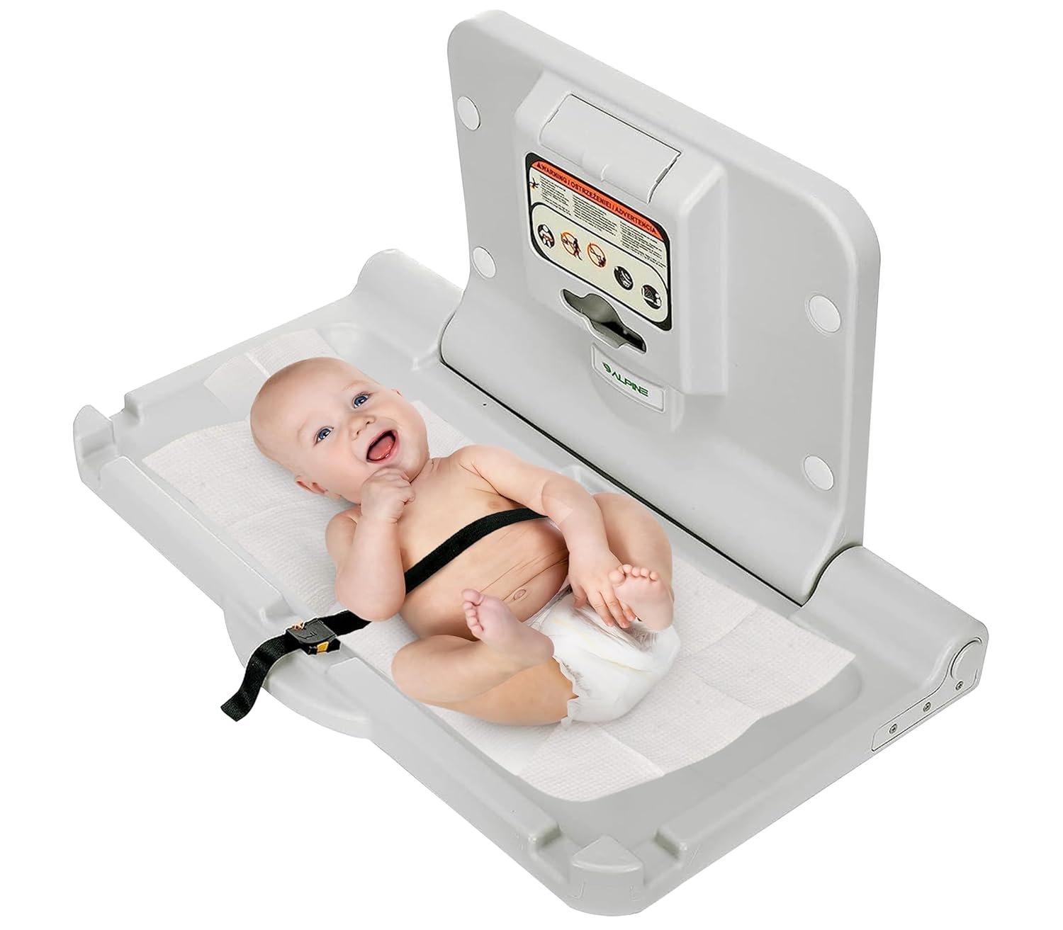 Alpine Wall Mounted Baby Changing Station - ADA Compliant, Safety Strap, Foldable
