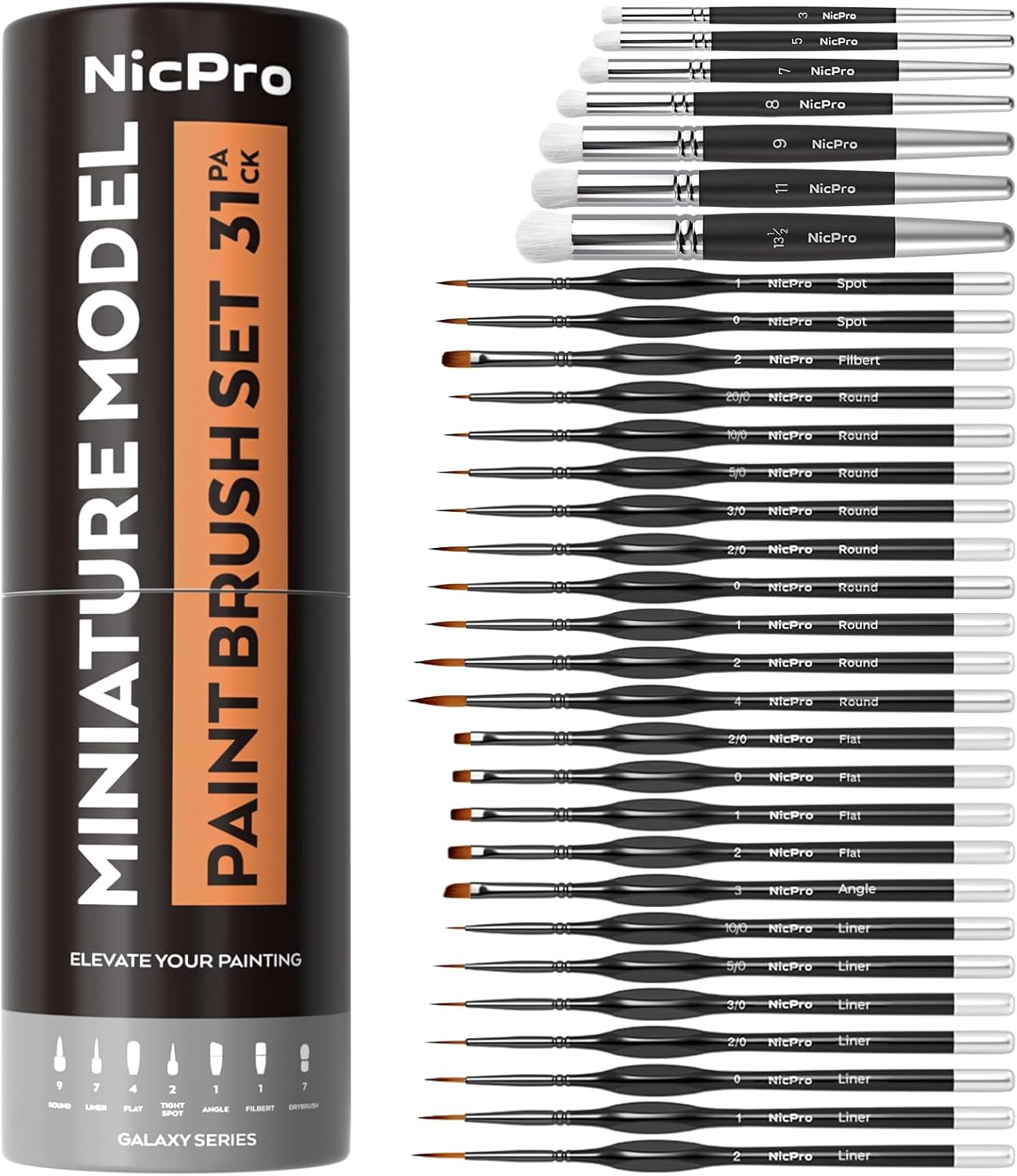 Nicpro Miniature Paint Brushes Set - 31PCS for Detail Painting