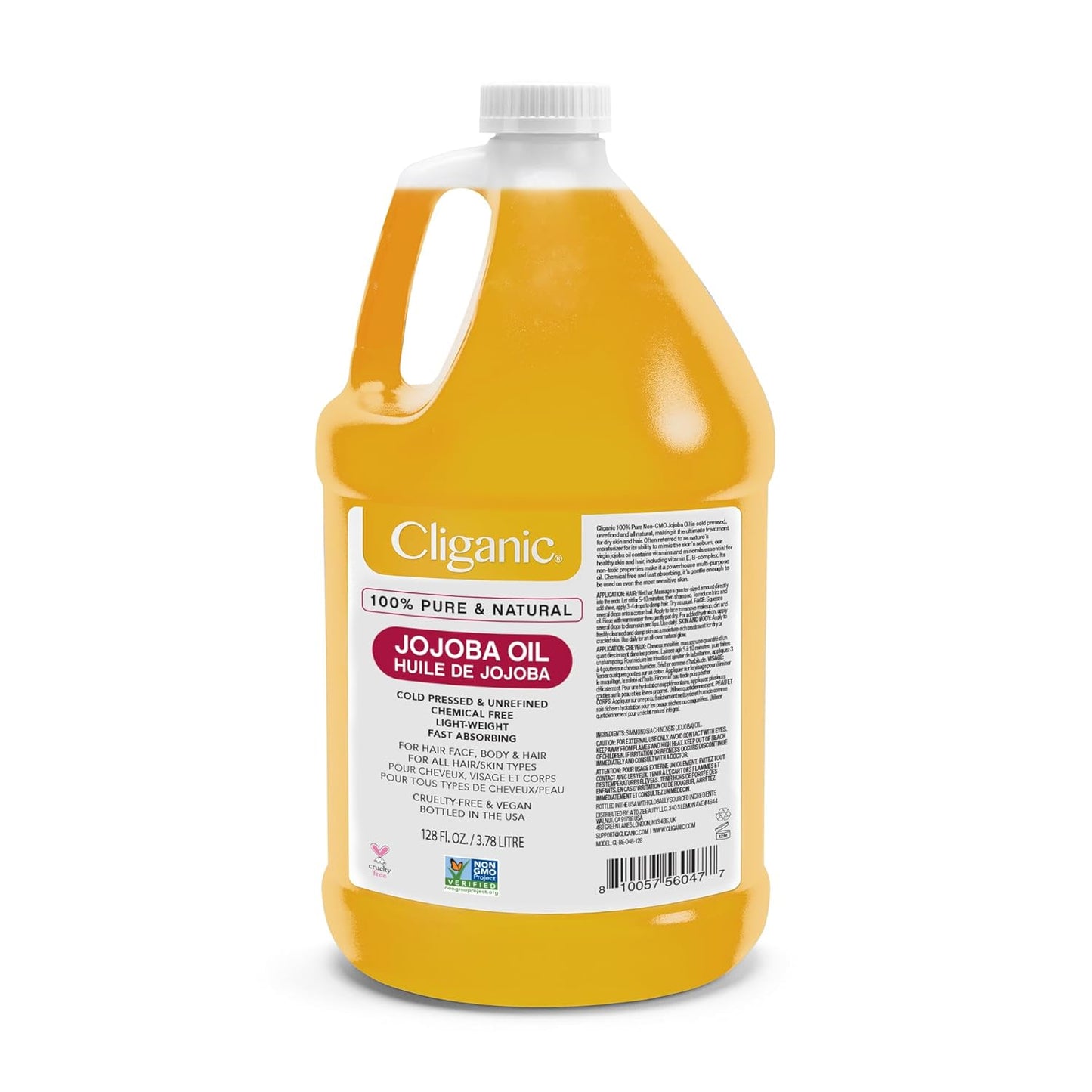 Cliganic Jojoba Oil 128oz Bulk Gallon for Skin and Hair Care