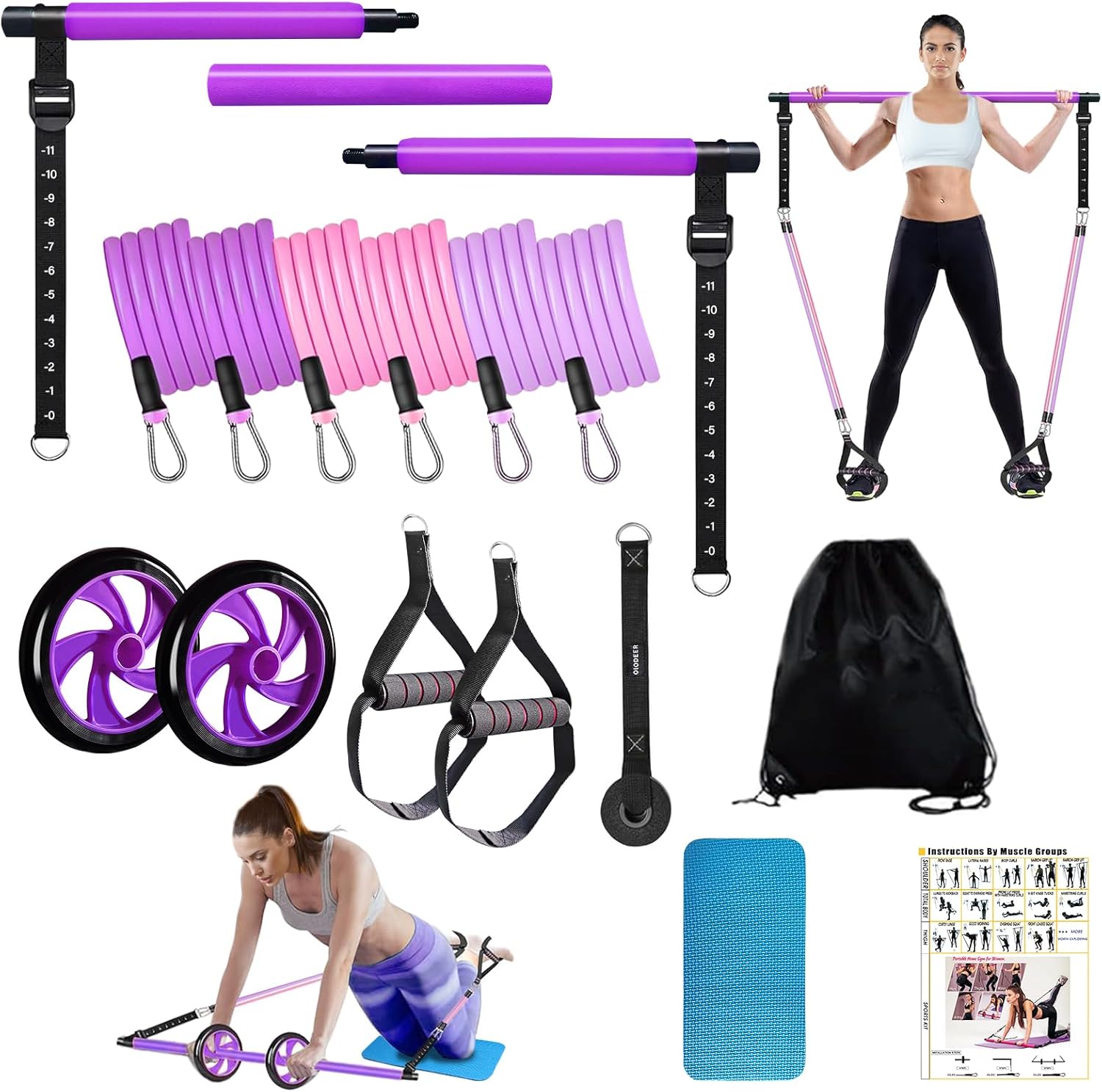 Pilates Bar Kit with Resistance Bands for Full Body Workouts