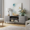65 in Light Gray TV Stand - Mid Century Modern Console with Storage