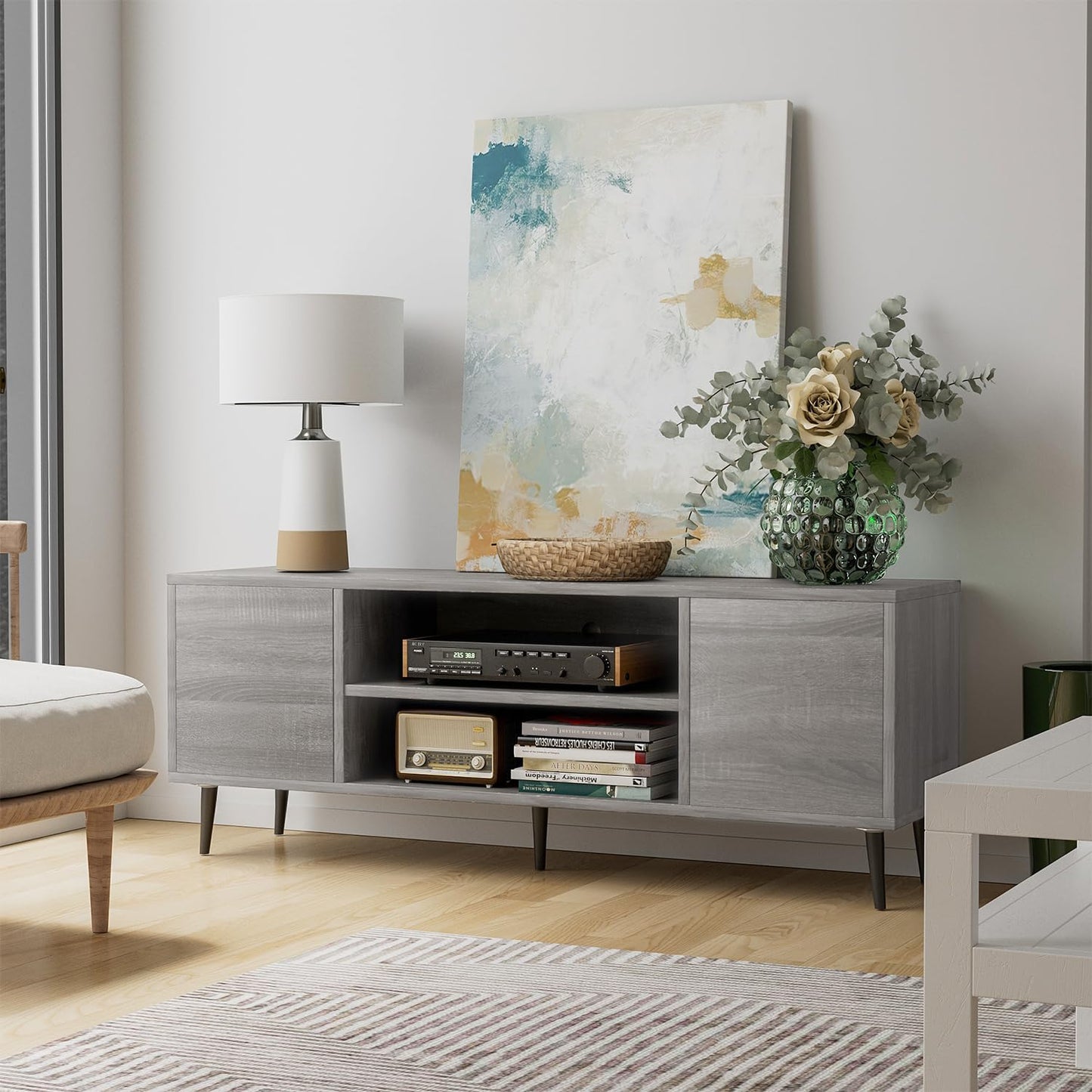 Mid Century Modern TV Stand for 65 Inch TV with Storage
