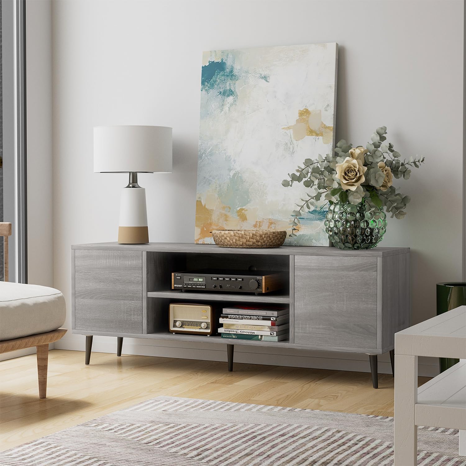 Mid Century Modern TV Stand for 65 Inch TV with Storage