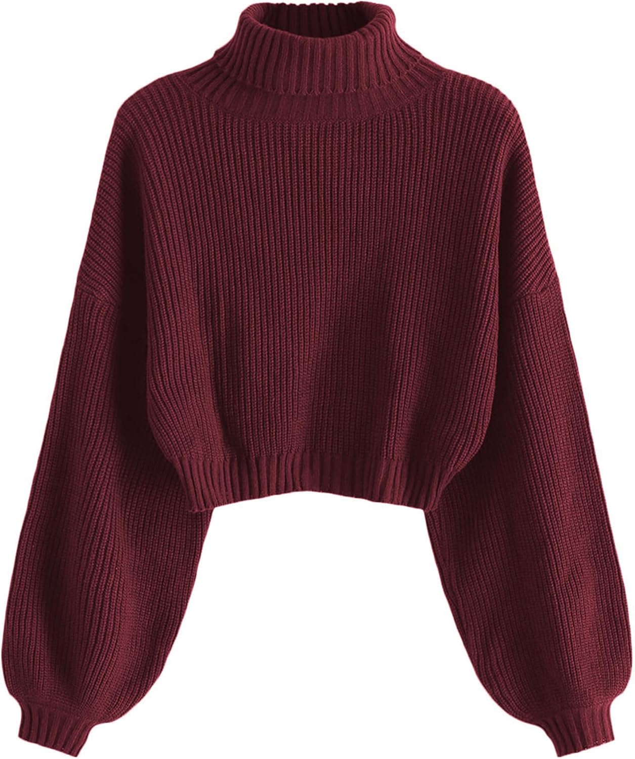 Cropped Turtleneck Sweater for Women with Lantern Sleeves