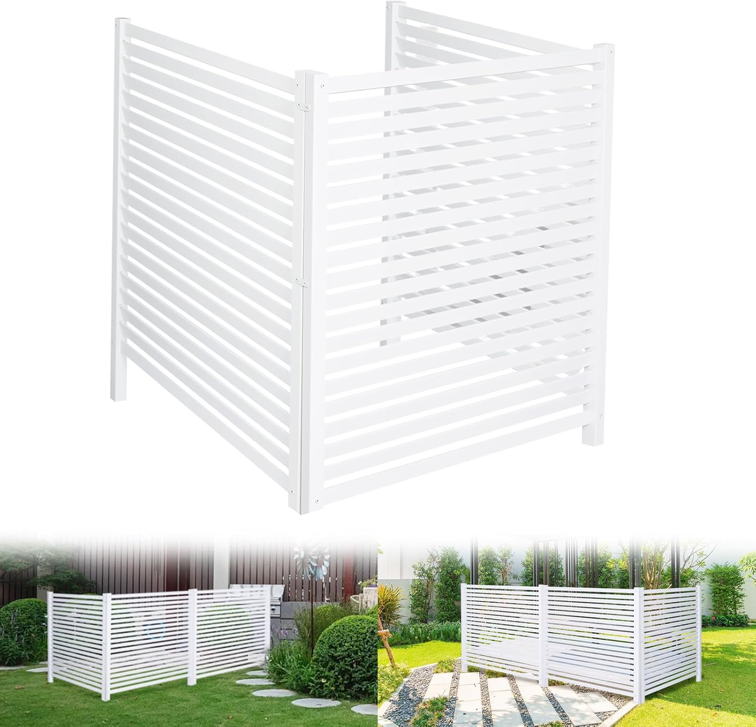 White Vinyl Privacy Fence - No Dig - 3 Panels - Outdoor WEEDING