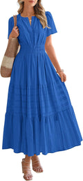 Womens Summer Midi Maxi Dress V Neck Elastic Waist - Versatile