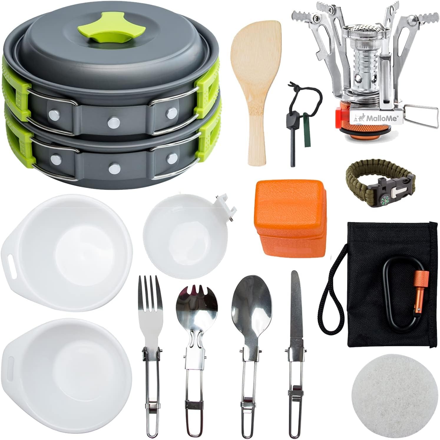 MalloMe 18pc Camping Cookware Set - Portable & Complete Kit
