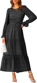 Womens Casual Floral Maxi Dress - High Waist Ruffle Hem
