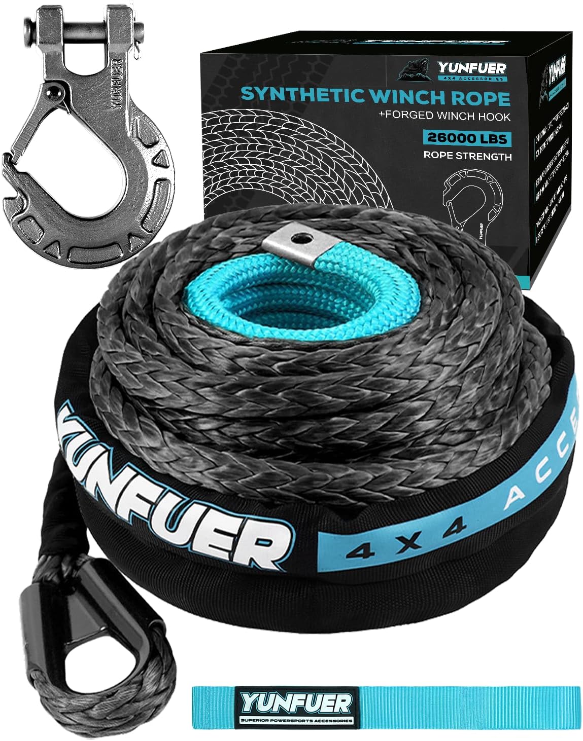 3/8 in Synthetic Winch Rope Cable Kit for SUVs - 26000LBS Strength