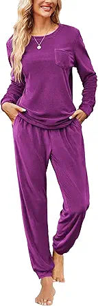 Ekouaer Womens Pajamas Sets Long Sleeve Soft Warm Sleepwear
