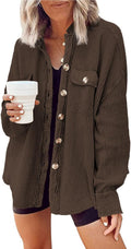 Yanekop Shackets for Women Waffle Knit Button Down Shirt - Cozy Layer