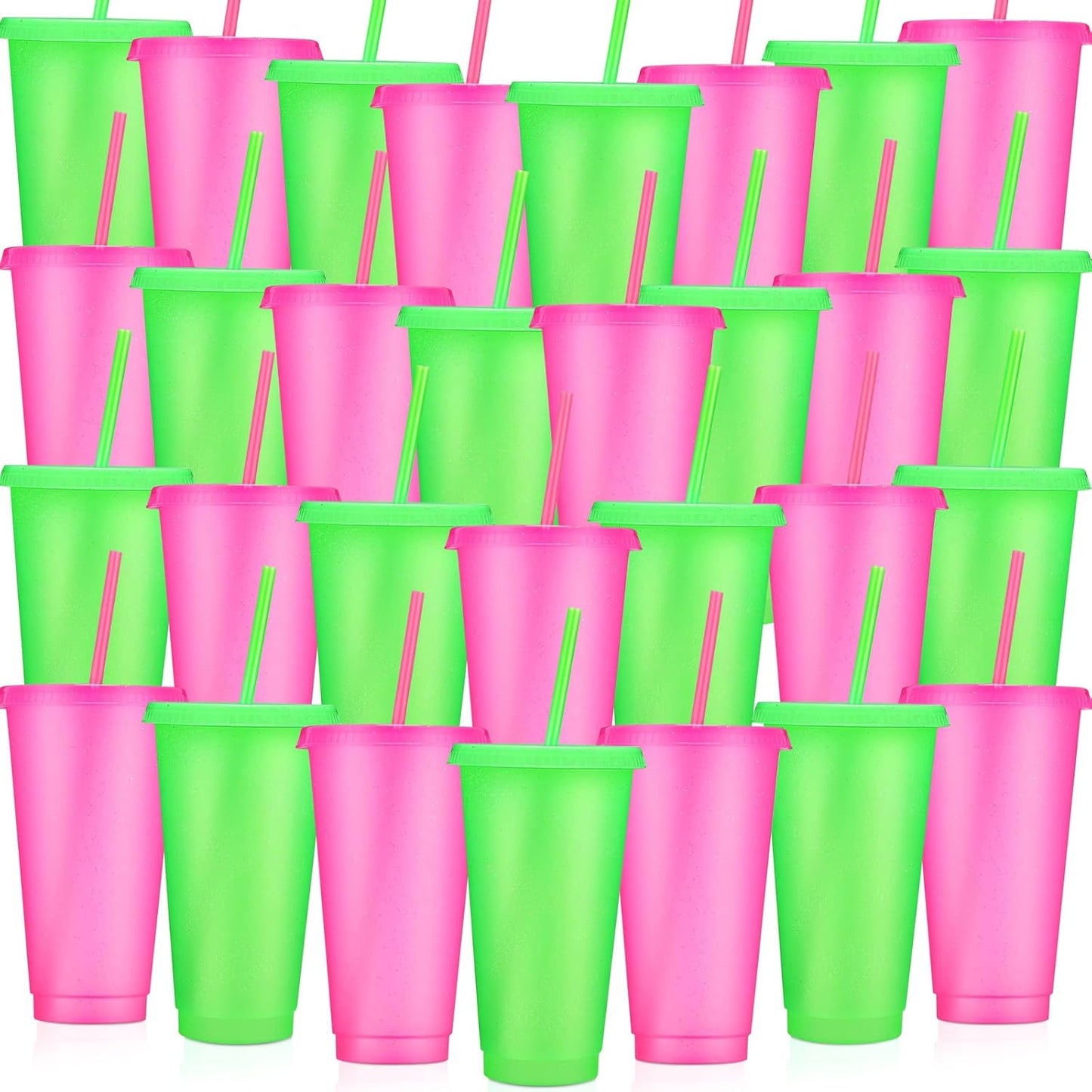 30 Pack Glitter Plastic Cups with Straw and Lid for Parties