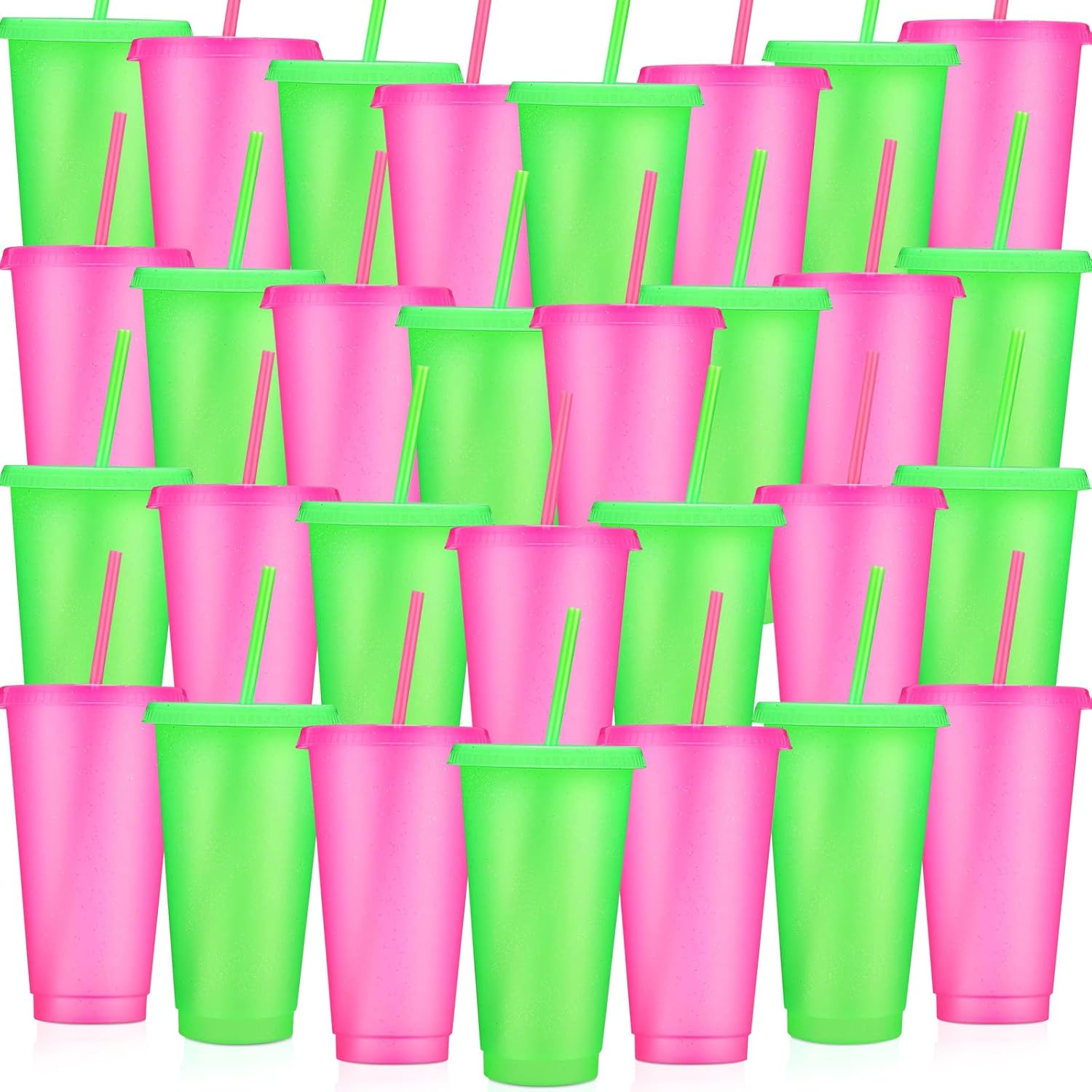 30 Pack Glitter Plastic Cups with Straw and Lid for Parties