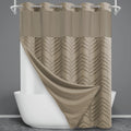 No Hook Shower Curtain with Snap in Liner - Tufted Chevron, Beige