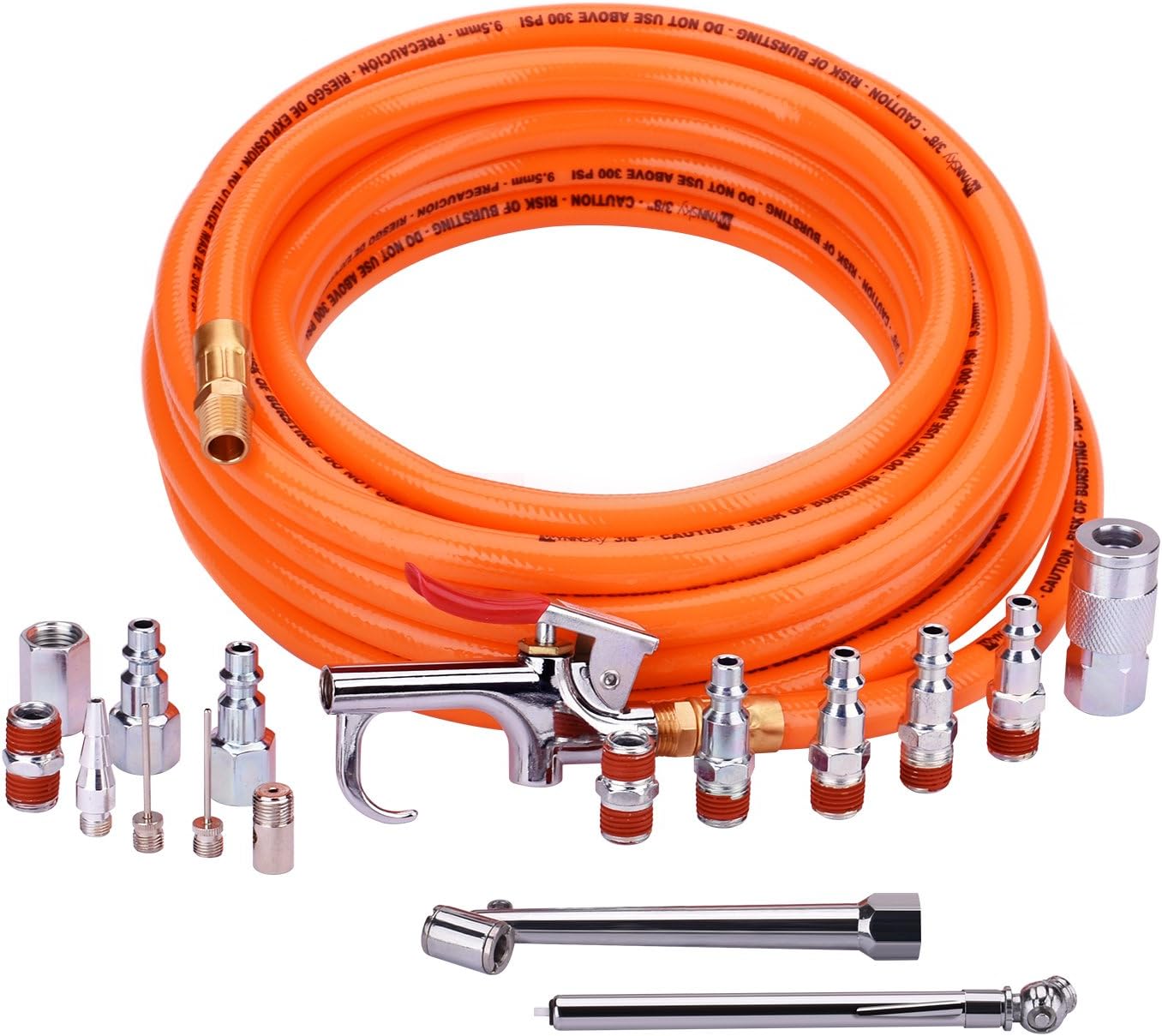 WYNNsky 3/8 X 25ft PVC Air Hose Kit + 17pc Accessory Set