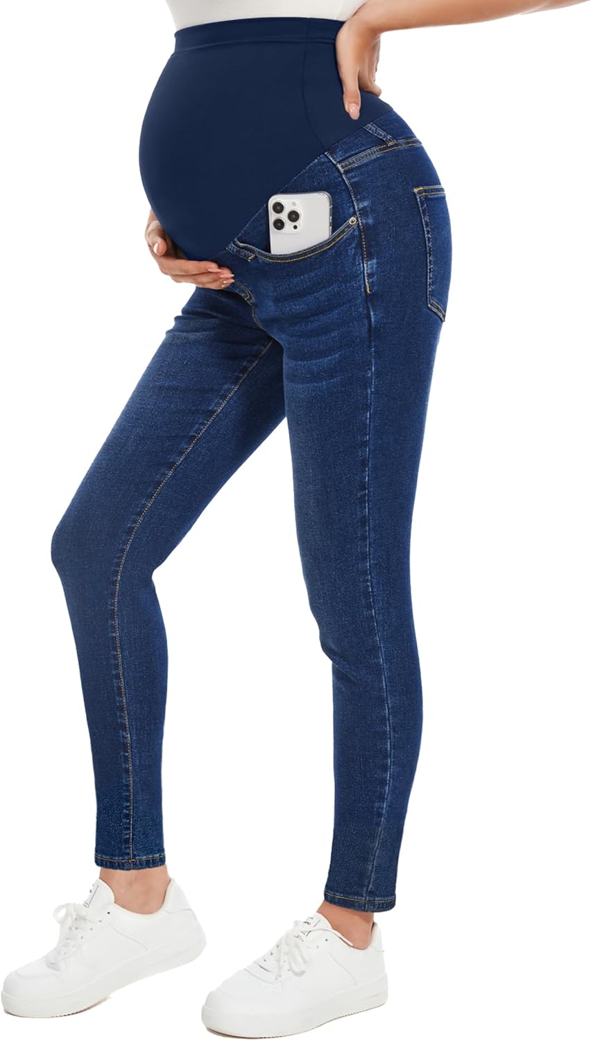 PACBREEZE Women's Maternity Jeans Over Belly Skinny Stretchy Denim