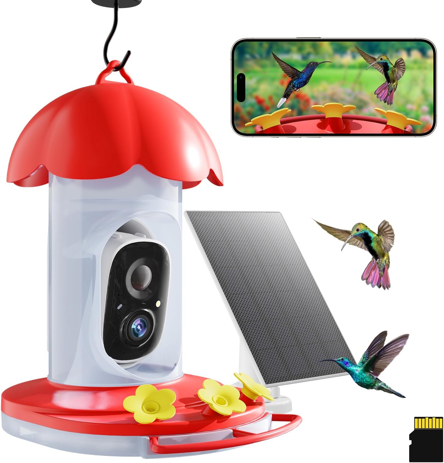 Dzees Smart Hummingbird Feeder: AI Camera, Solar Power, Bee Proof, Bird Watching Joy