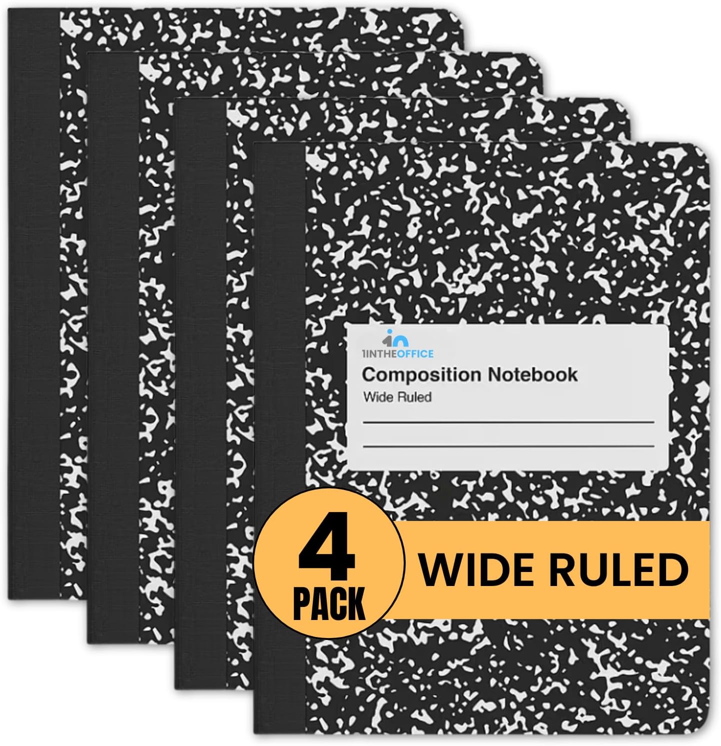 1InTheOffice 4 Pack Marble Composition Notebooks - Wide Ruled
