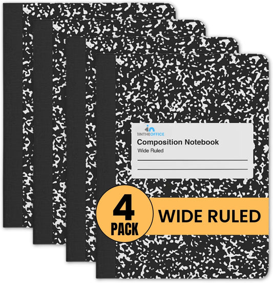 1InTheOffice 4 Pack Marble Composition Notebooks - Wide Ruled