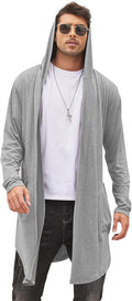 Men's Long Hooded Cardigan Shawl Collar Lightweight Open Front Drape