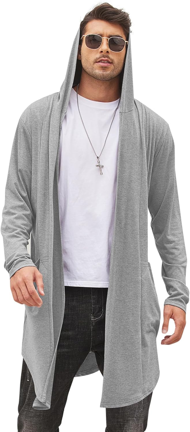 COOFANDY Men's Long Hooded Cardigan for Stylish Comfort
