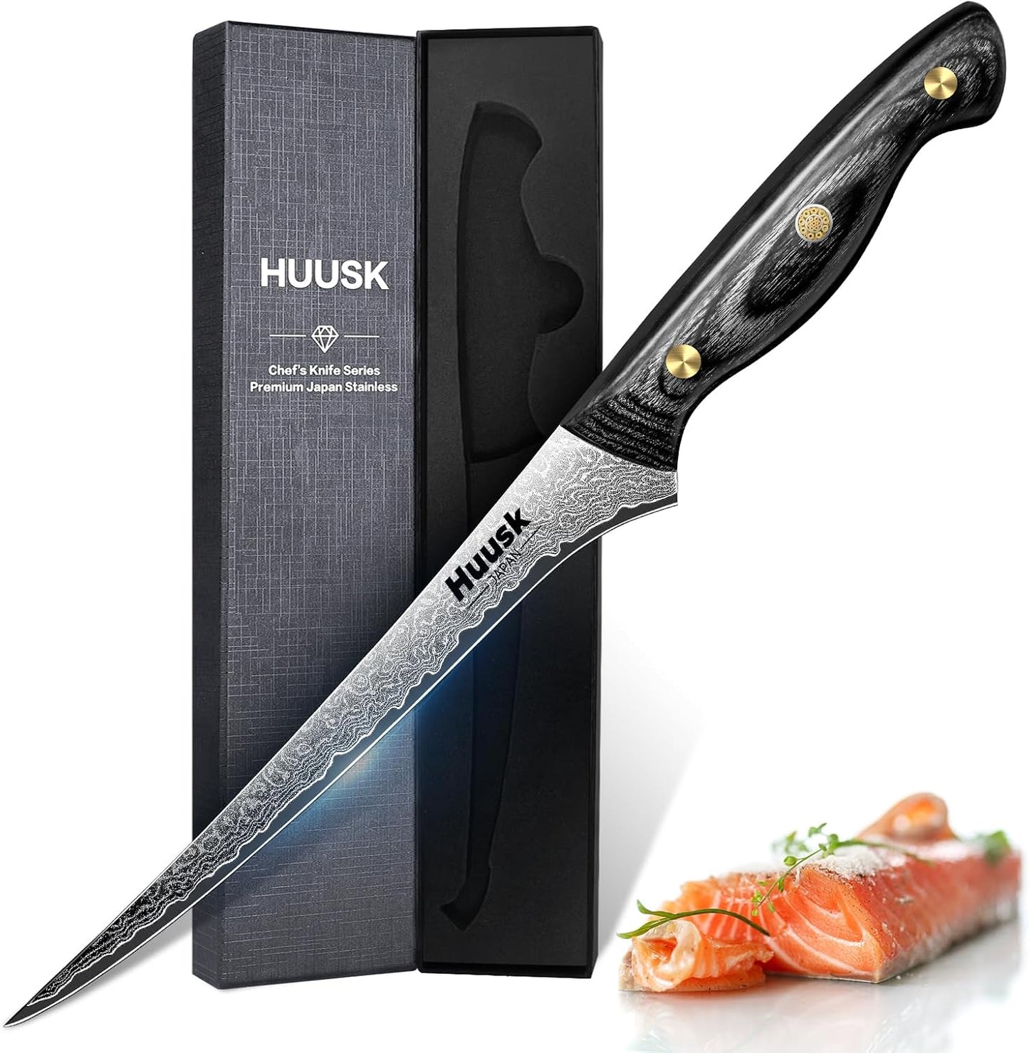Huusk Damascus Fish Fillet Knife - 7 inch Flexible Boning Knife