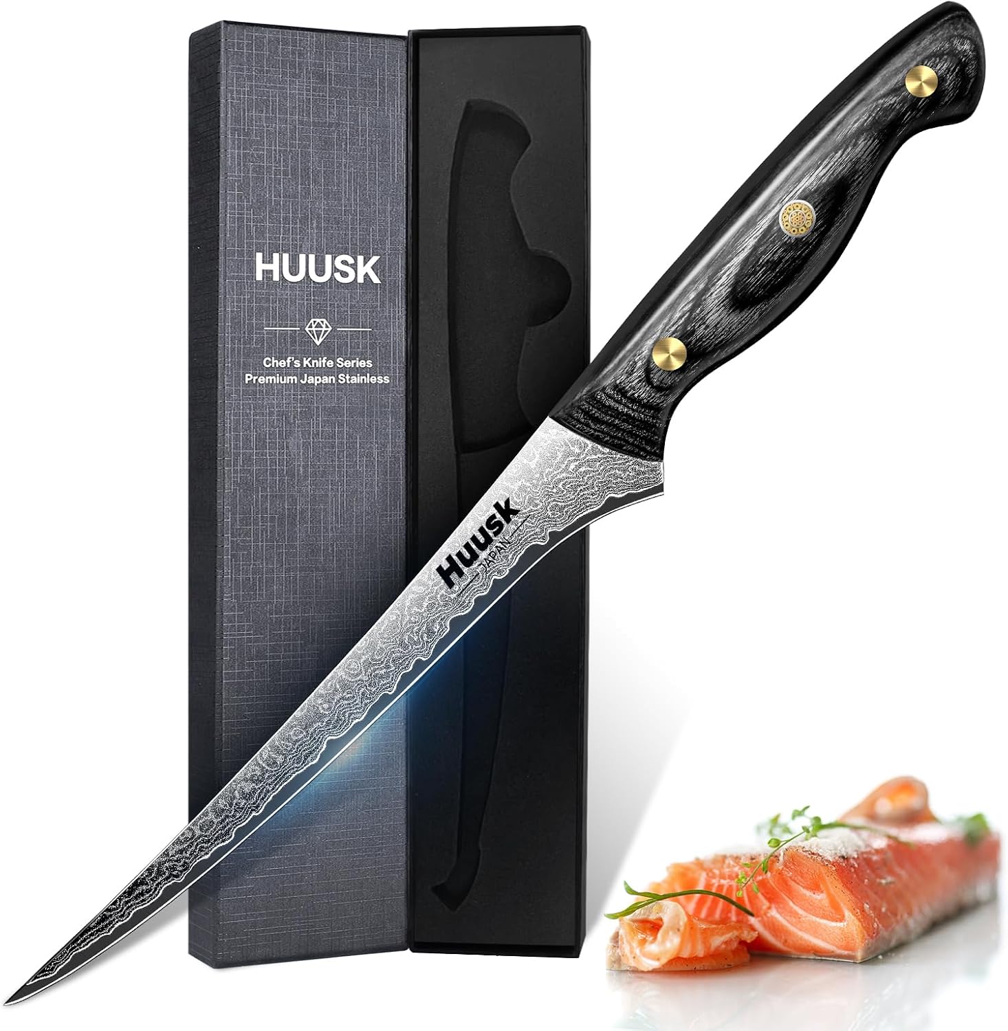 Huusk Damascus Fish Fillet Knife - 7 inch Flexible Boning Knife