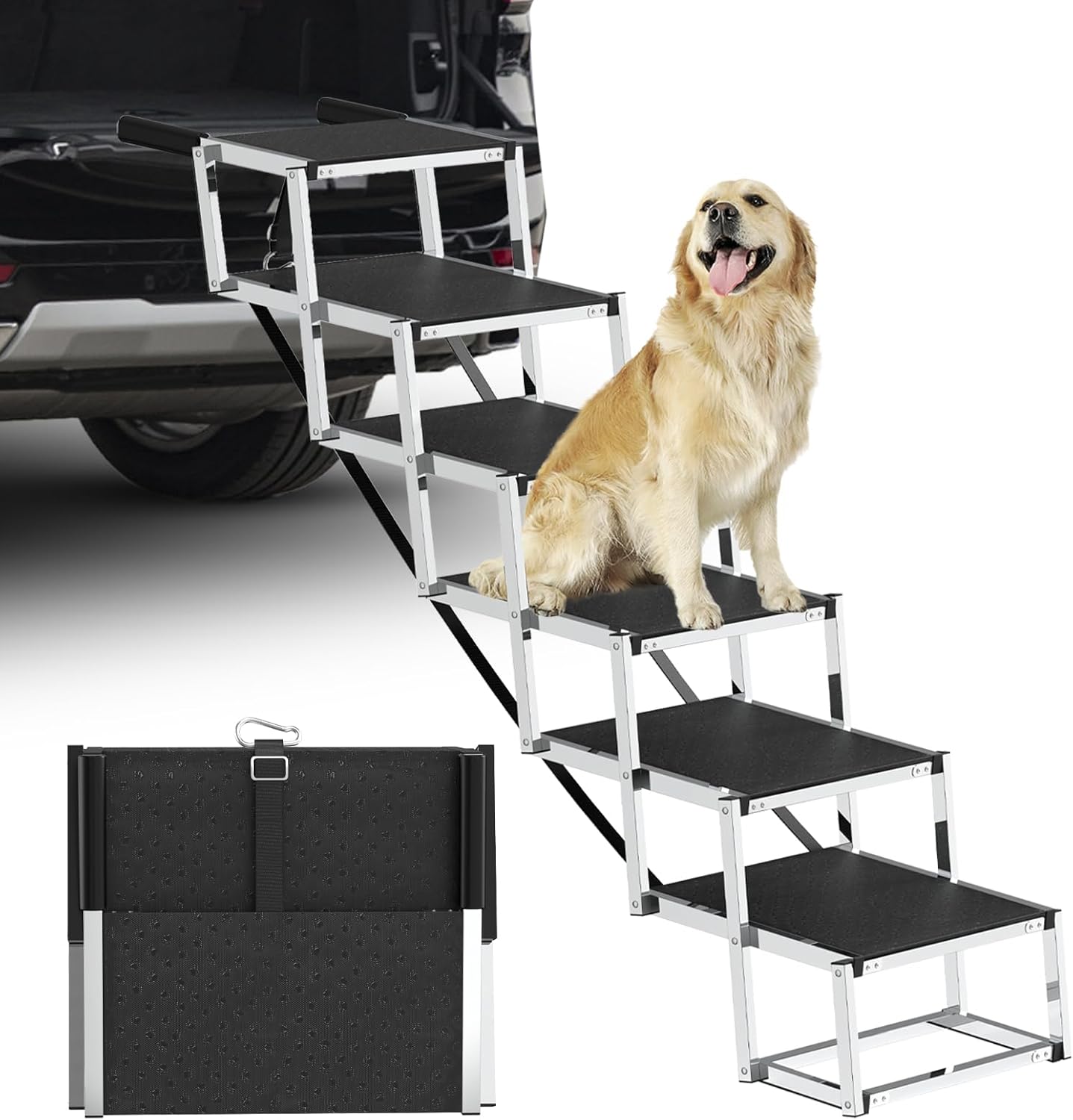 Dog Stairs for Large Dogs - DeerGym 6 Step Ramp for Car