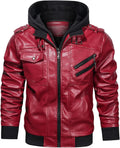 HOOD CREW Mens Stand Collar Faux Leather Zip-Up Jacket - Removable