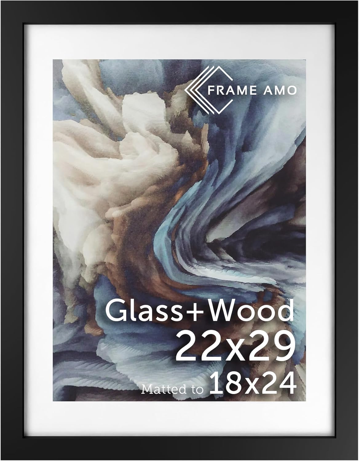 Black Solid Wood Poster Frame with White Mat for 18x24 Images