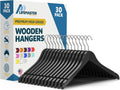 Wooden Hanger Set - 30 Piece Non-Slip Black Hangers for Closet
