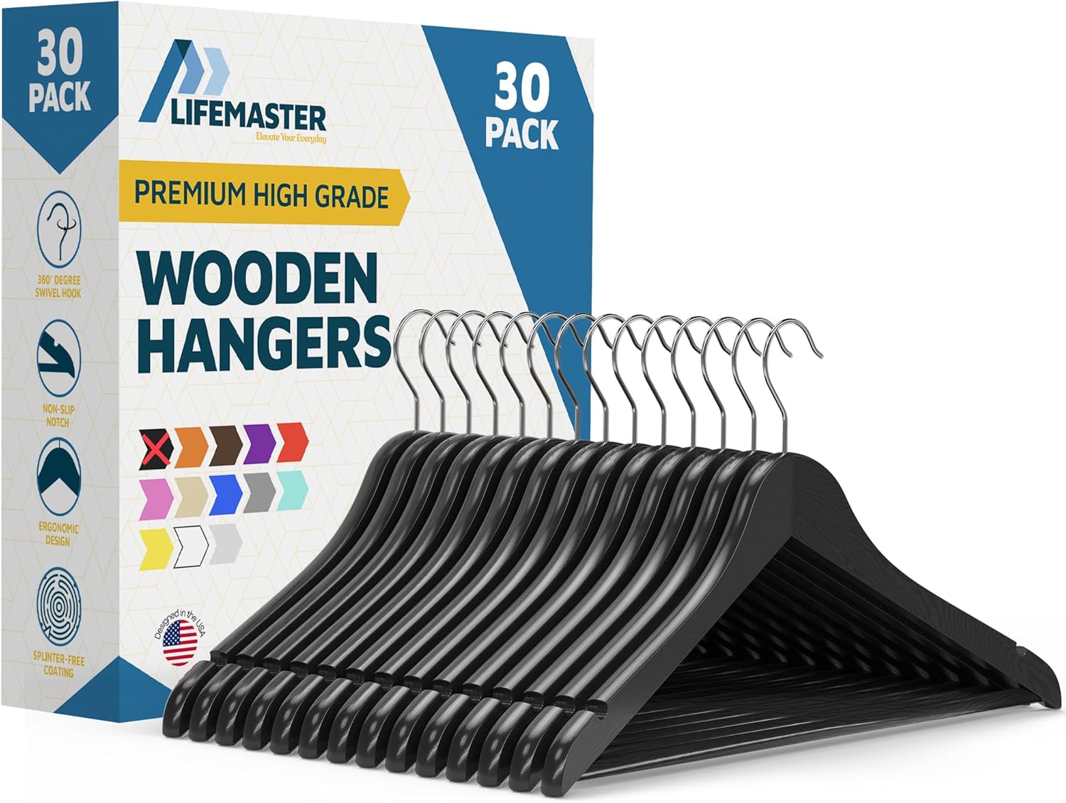 Wooden Hanger Set - 30 Pieces Non-Slip Versatile Closet Hangers