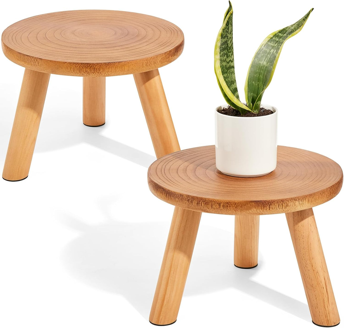 Yanbaga 2 Pack Wood Plant Stand Indoor for Mid Century Decor
