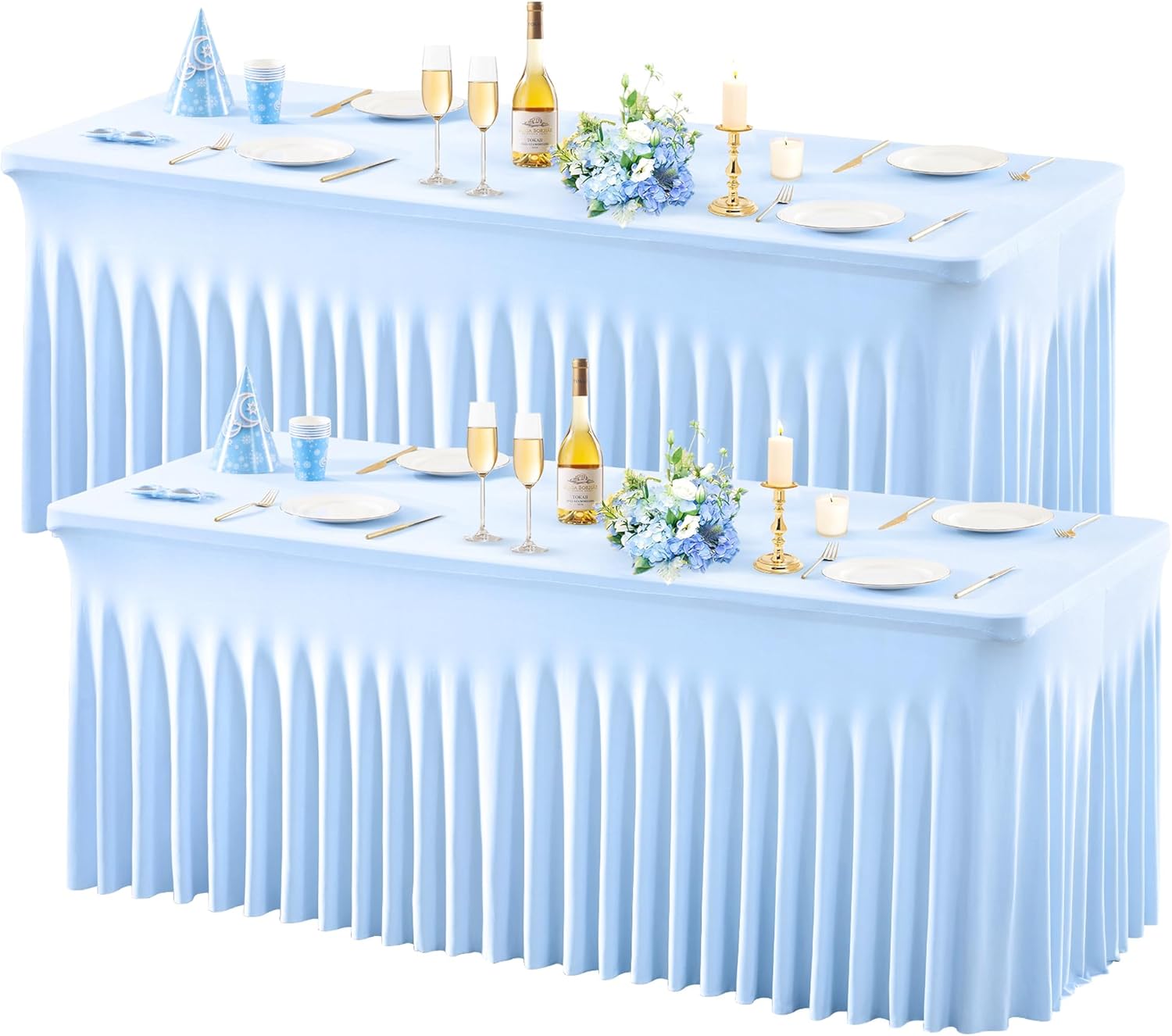 2 Pack Baby Blue Spandex Table Covers for 6 Foot Tables