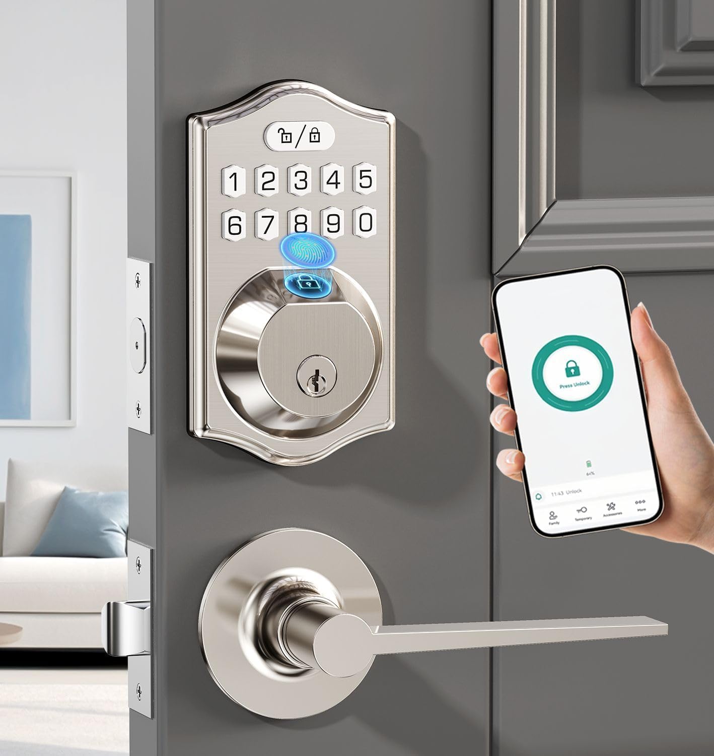 Keyless Entry Door Lock Deadbolt with Handle Set for Security