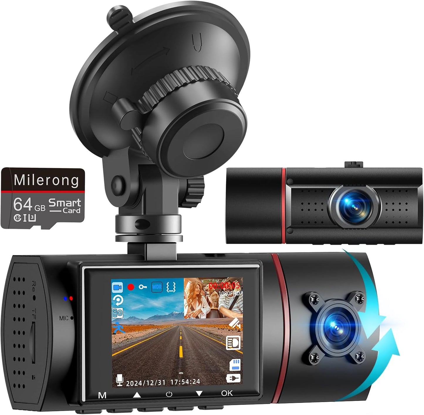 Milerong X25 Dual Dash Cam - Night Vision & 24H Monitoring