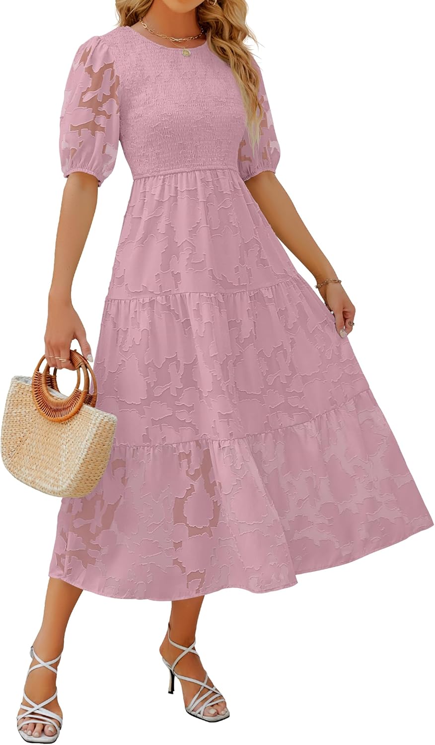 ZESICA Women's Summer Short Puff Sleeve Floral Maxi Dress