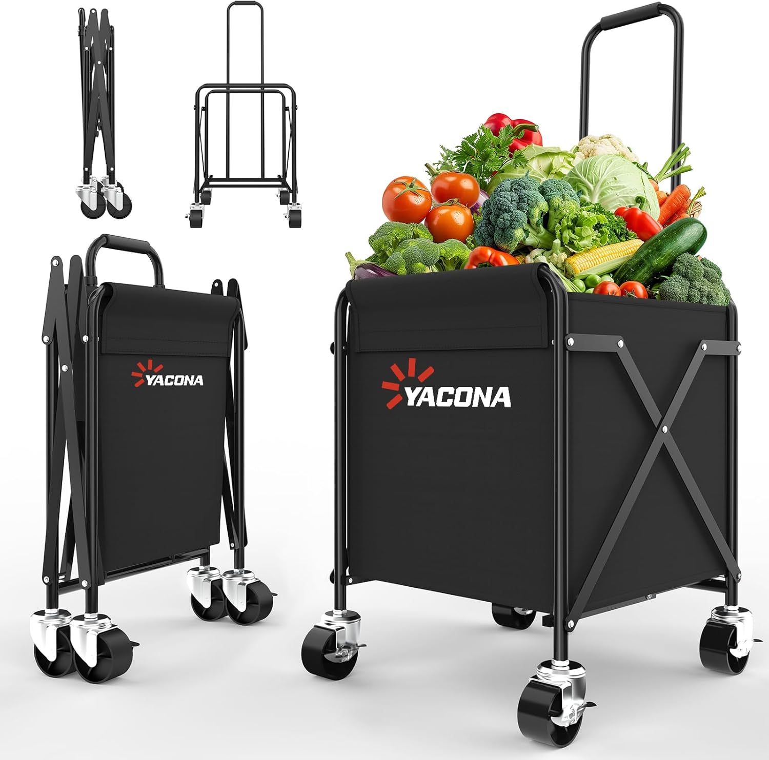 Folding Shopping Cart for Groceries with 360 Rolling Wheels