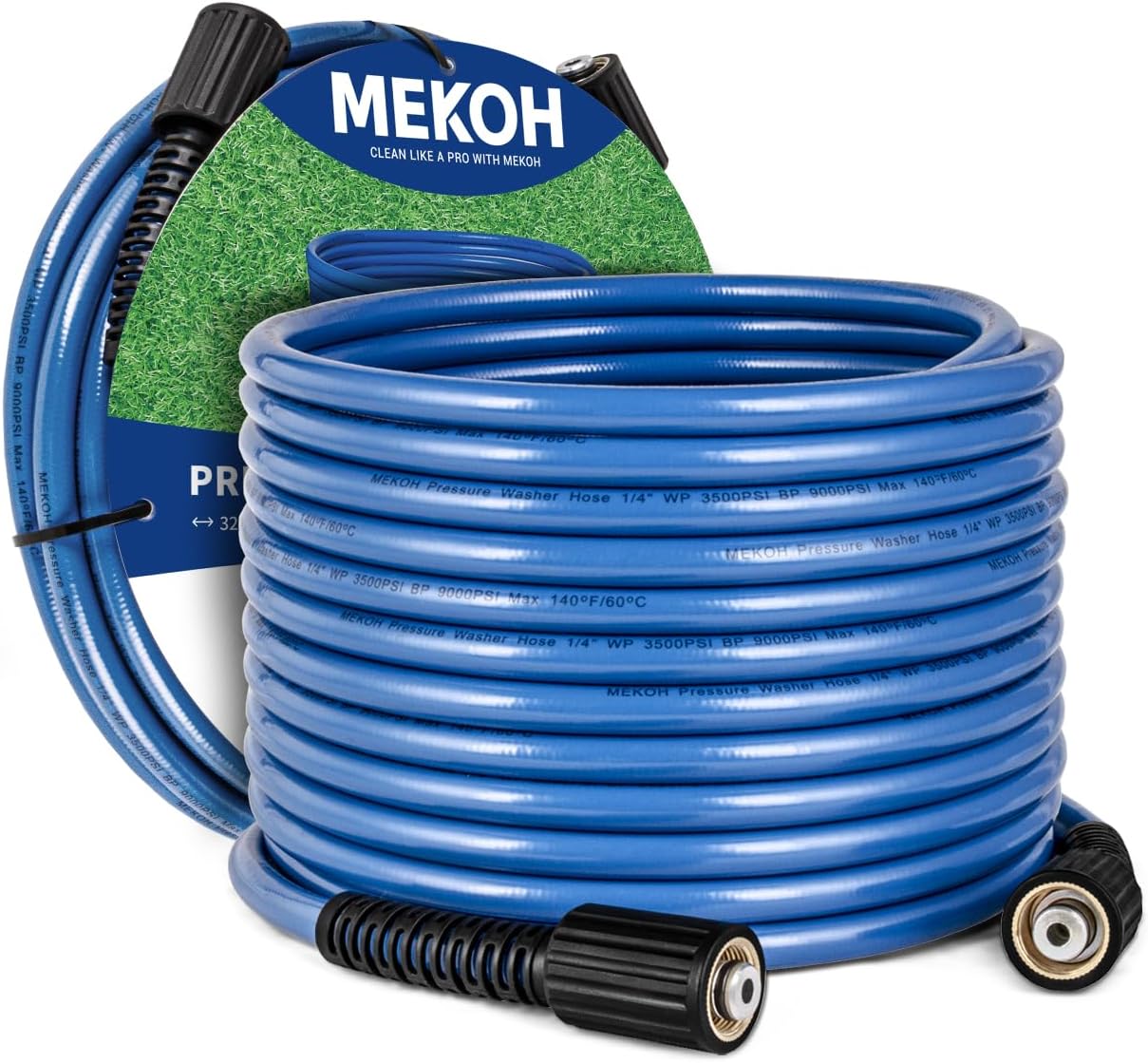 MEKOH 32ft Kink Resistant Pressure Washer Hose - Powerful 3500PSI, M22 Brass Fitting - Ideal for Car Wash and Garden