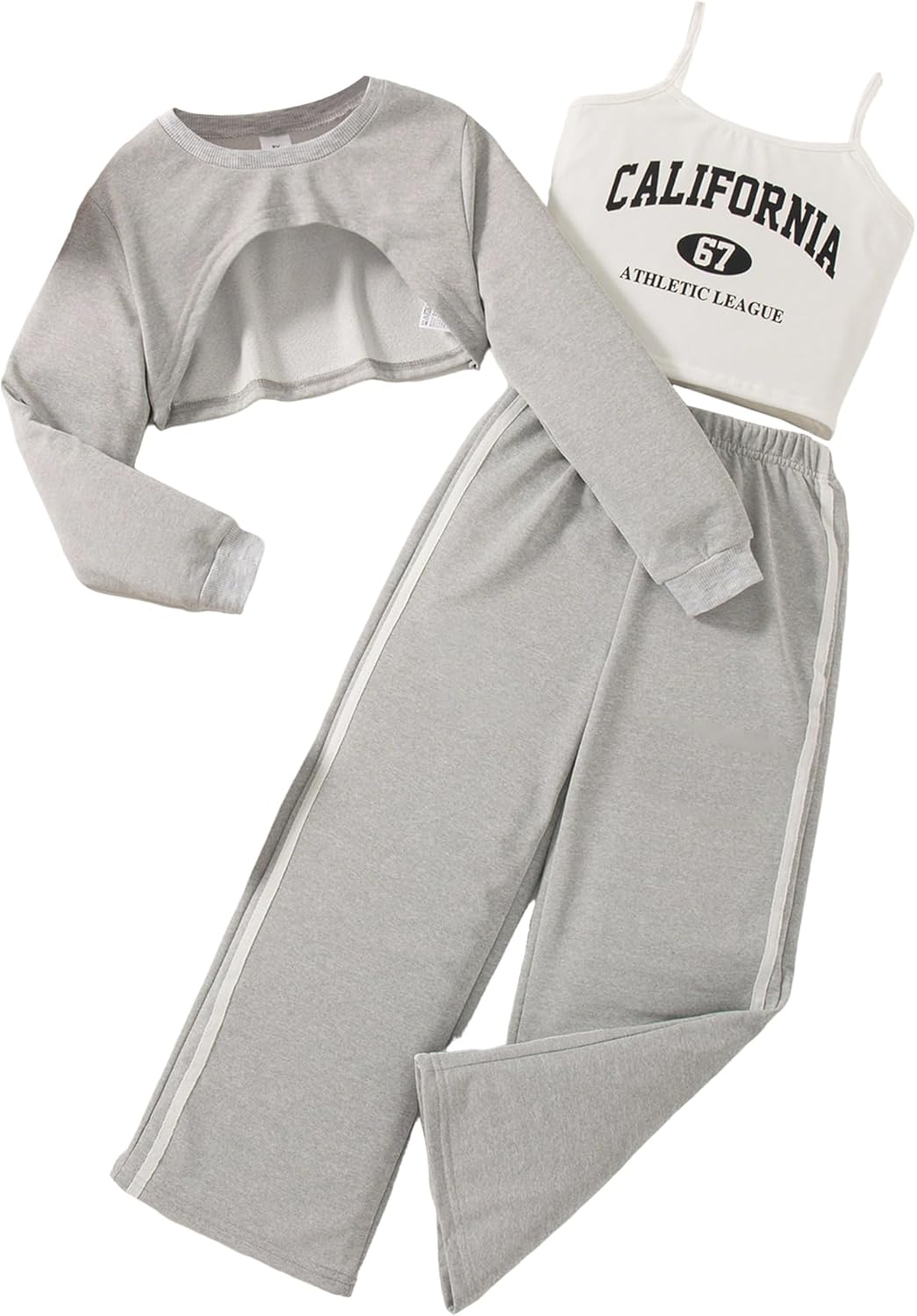 Girls 3 Piece Outfits Long Sleeve Crop Shirts & Sweatpants Set