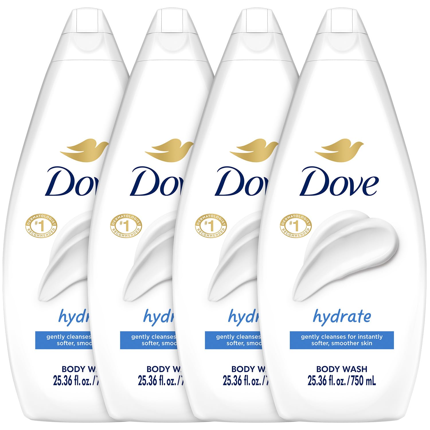 Dove Hydrate Body Wash 4-Pack for Smooth, Soft Skin Care