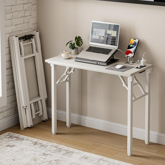 Frylr Small Folding Computer Desk with Built-in Power Hub