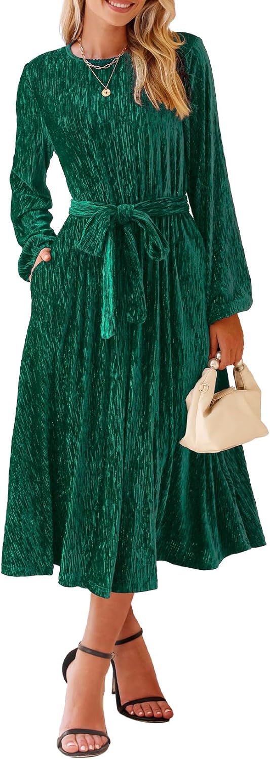 Elegant Velvet Dress for Women with Lantern Sleeves and A-Line Style