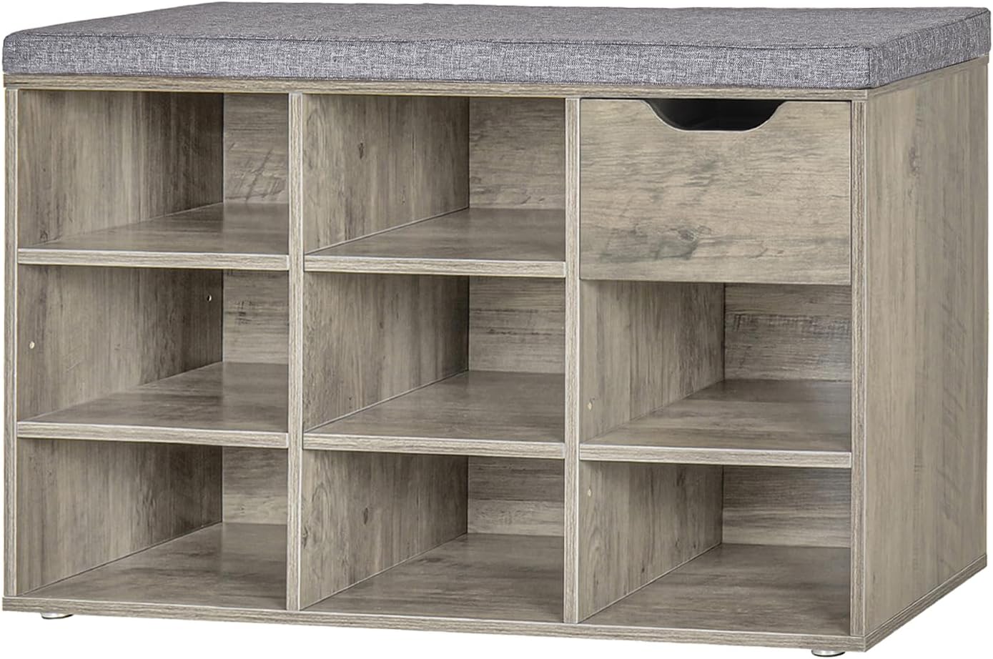 DINZI LVJ Shoe Bench with Drawer and Cubbies for Storage