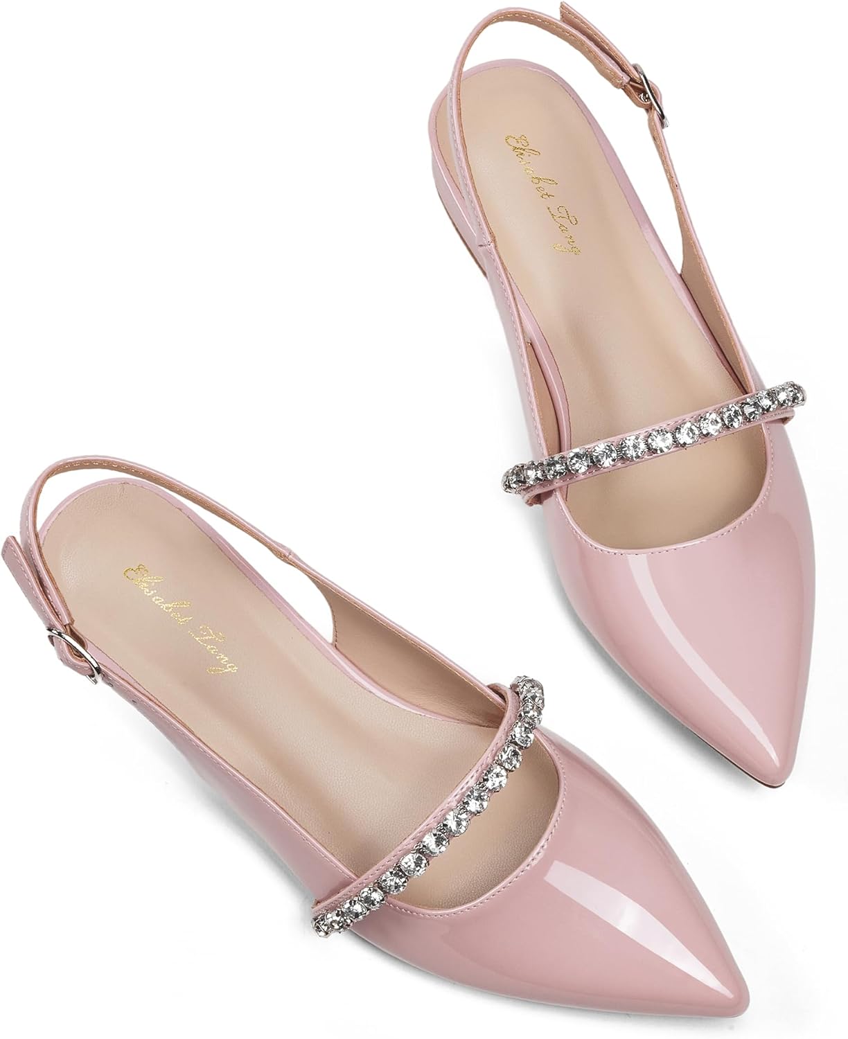 Elisabet Tang Slingback Flats with Rhinestone Pointed Toe Design